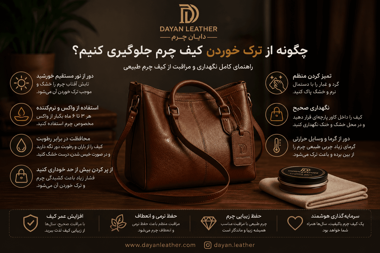 چگونه از ترک خوردن کیف چرم طبیعی جلوگیری کنیم؟ (راهنمای کامل)
