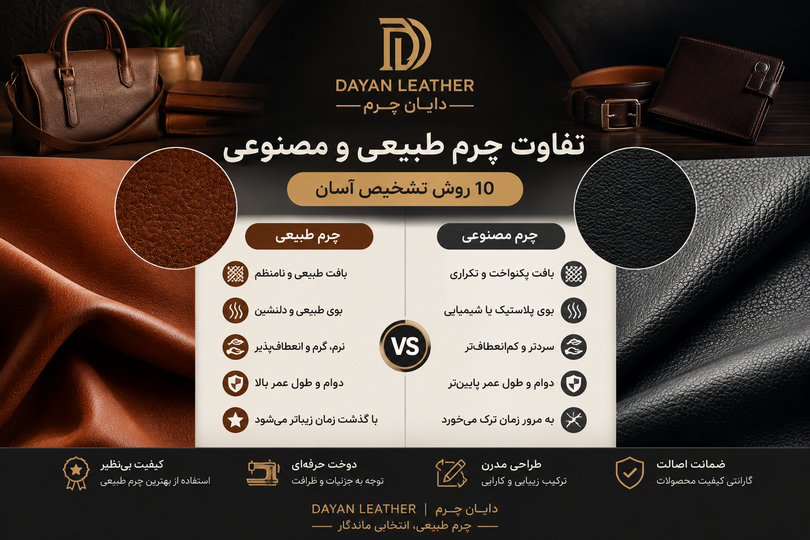 تفاوت چرم طبیعی و چرم مصنوعی؛ ۱۰ روش تشخیص آسان