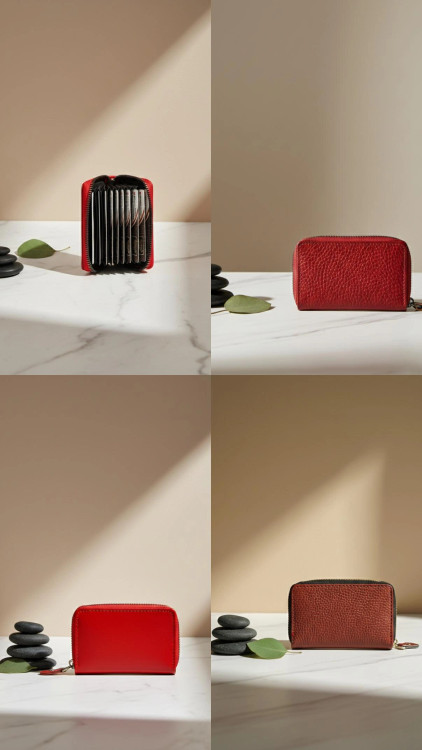 جاکارتی آکاردئونی زیپی چرم طبیعی قرمز