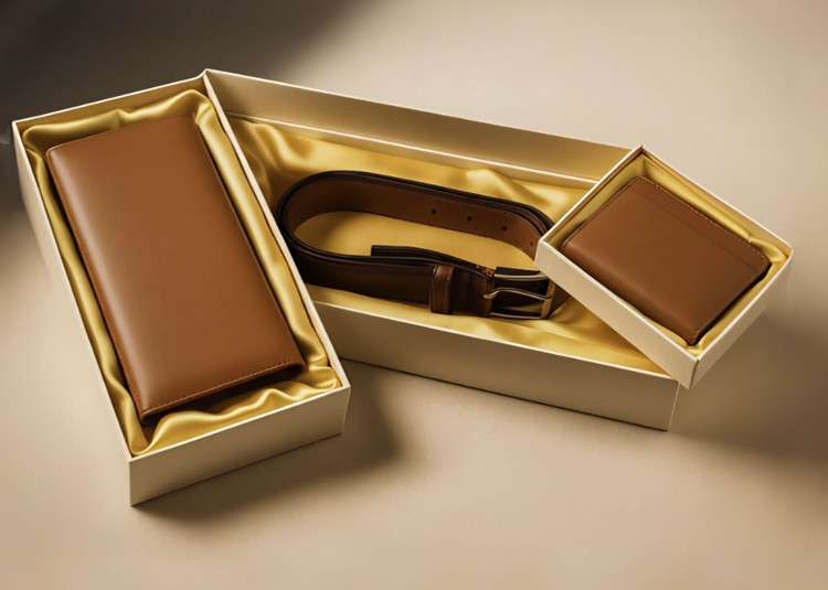 ست کادویی مردانه چرمی سه تکه شامل کیف پول جاکارتی و کمربند