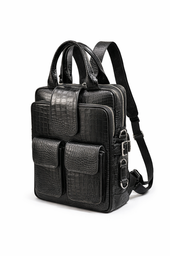 کیف سه کاره چرمی طرح کروکو مشکی مناسب لپ تاپ و استفاده روزمره