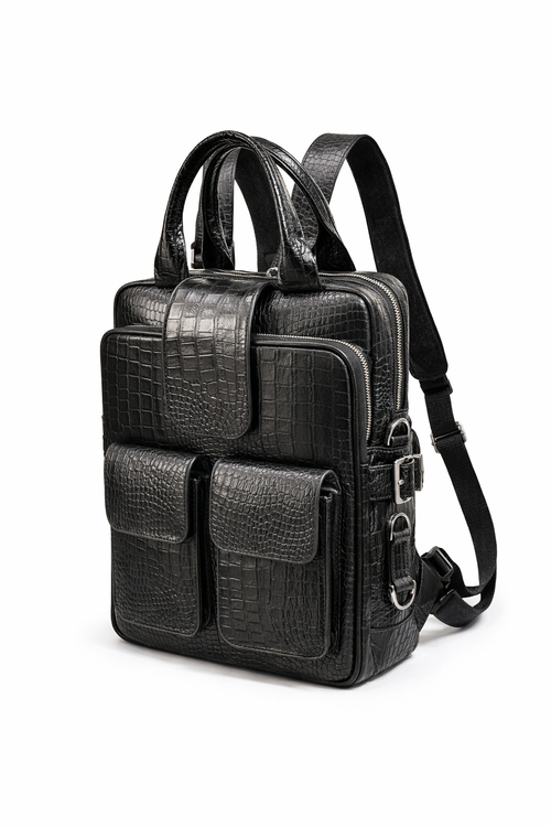 کیف سه کاره چرمی طرح کروکو مشکی مناسب لپ تاپ و استفاده روزمره